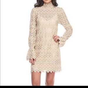 Free People Simone beige crochet chevron lace dress bell sleeves size s